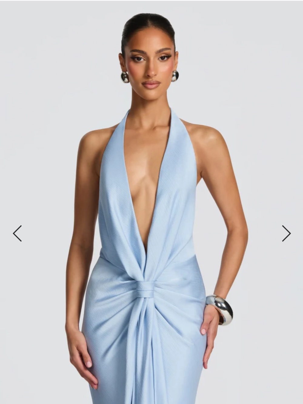 BABYBOO Linnette Gowl - Backless Ice Blue Halter Gown with Front Twist - Picture 3 of 7